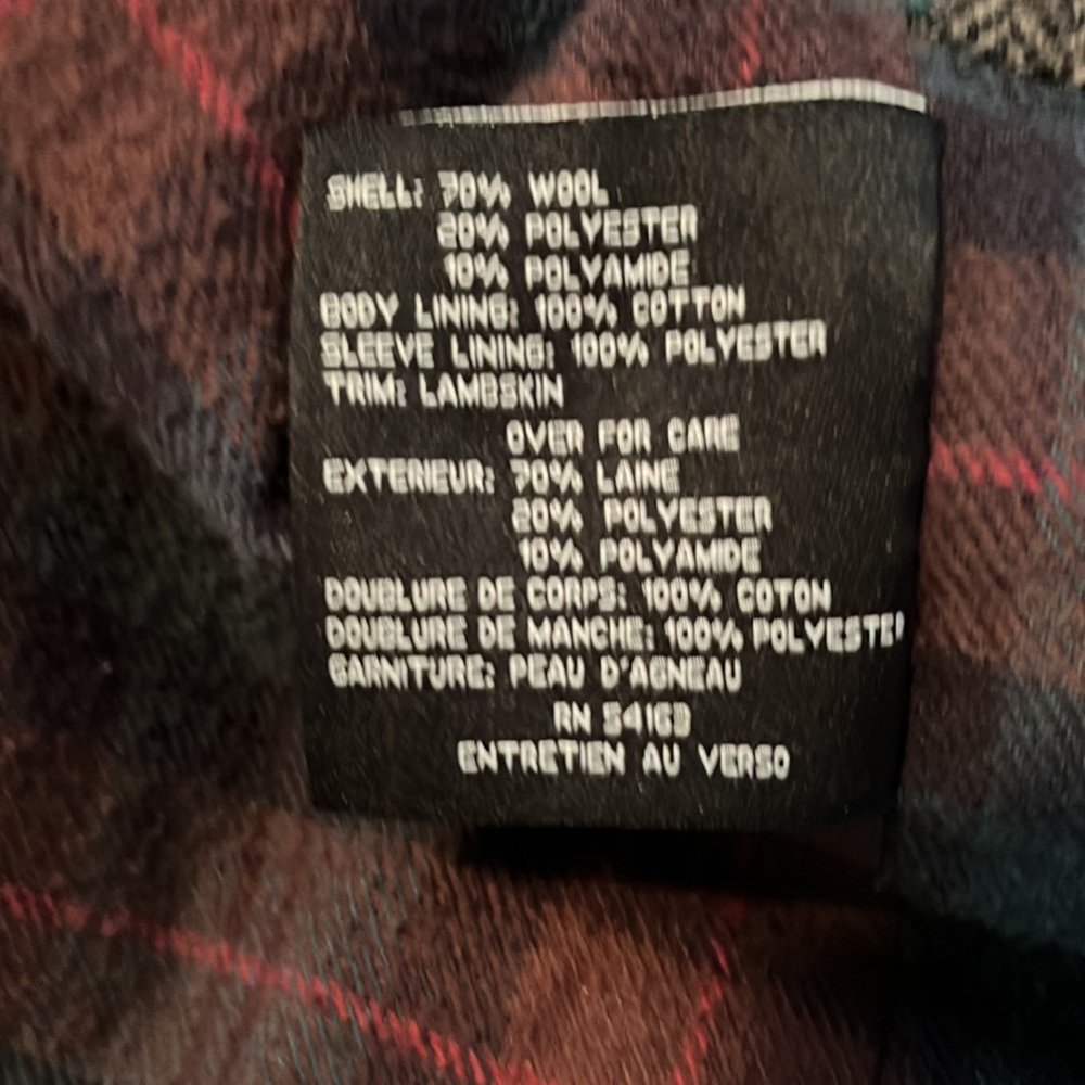 Cole Haan Car Coat Dark Brown Herringbone, Lambskin Trim - Picture 13 of 14